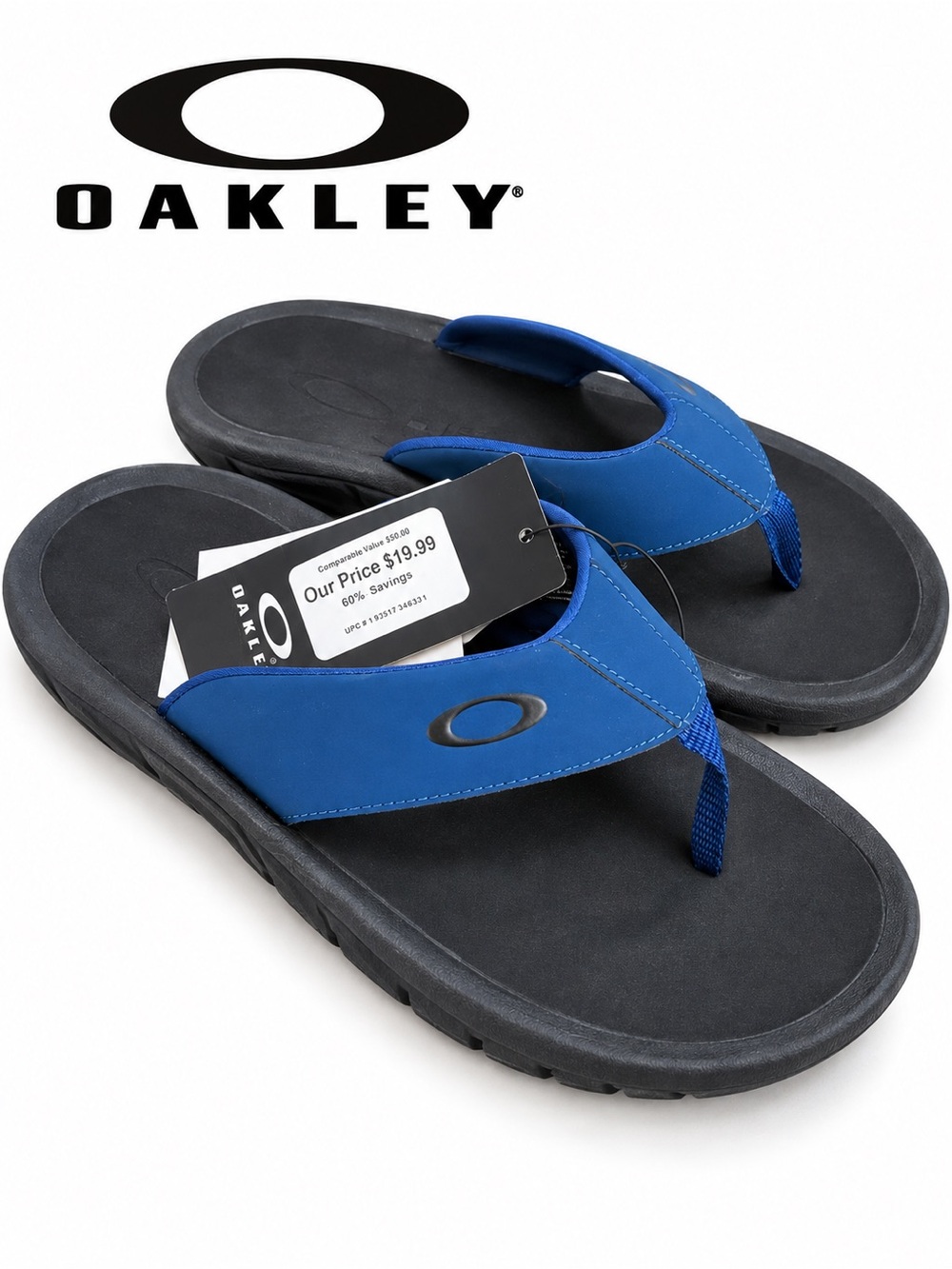 Oakley Men’s Royal Blue and Black Foam Flip-Flops